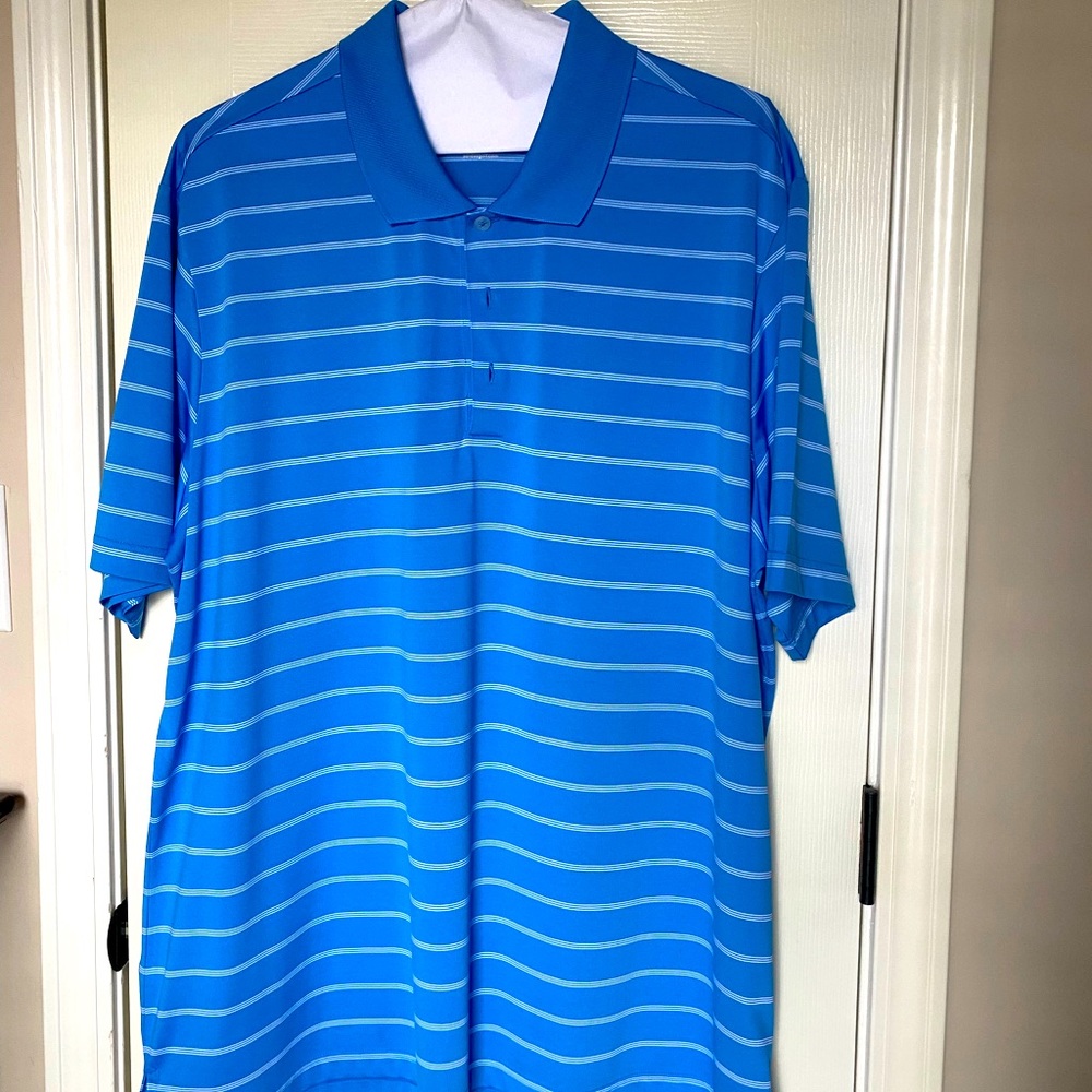 ADIDAS Golf Blue and White Stripes Puremotion Polo XXL